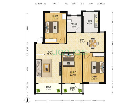 江南区政府宿舍 3室2厅1卫 100平方