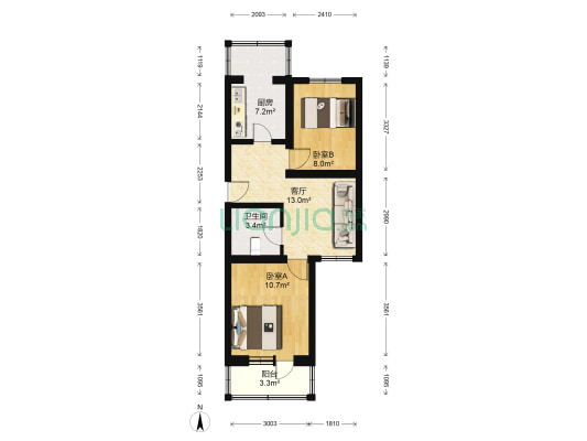 竹园 2室1厅1卫 61平方