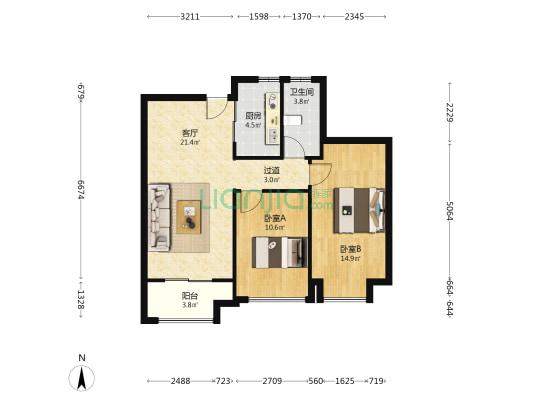 荷塘家园一期 2室1厅1卫 87平方