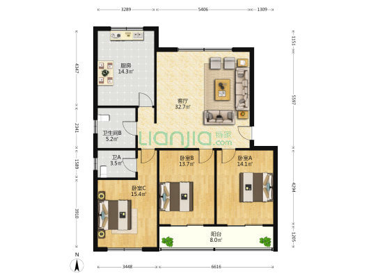 教师公寓 3室1厅2卫 130平方