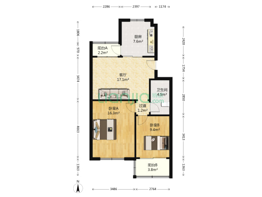 快阁苑霞秋坊 2室1厅1卫 75平方