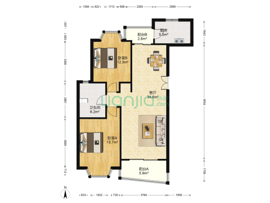 宜嘉坊 2室1厅1卫 103平方