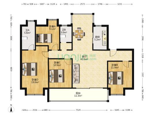 碧景名邸 4室1厅2卫 146平方