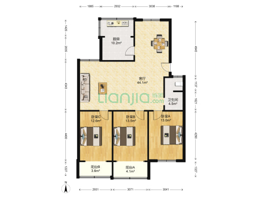 农科路44号院 3室1厅1卫 126平方