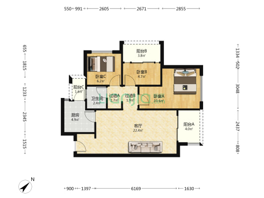 城投置地锦绣江城 3室1厅1卫 89平方