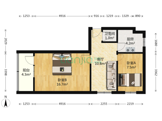 通胜德小区一区 2室1厅1卫 55平方