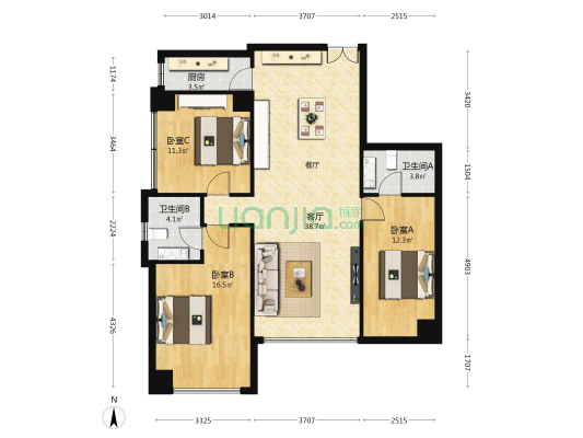 高尚领域•领寓(礼尚路128弄) 3室1厅2卫 100平方