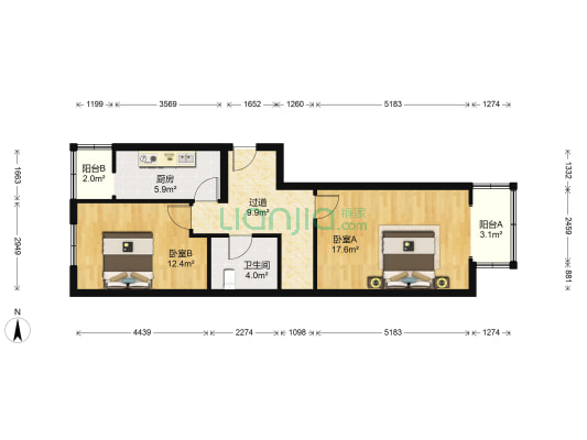 富北嘉园 2室0厅1卫 80平方
