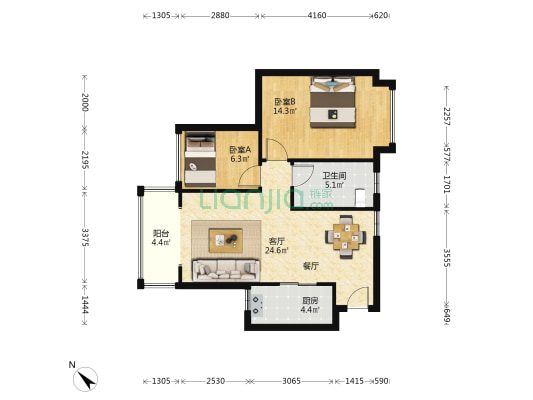 福康花园二期 2室1厅1卫 75平方