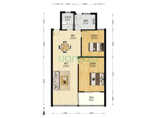 四方花园 2室2厅1卫 86平方