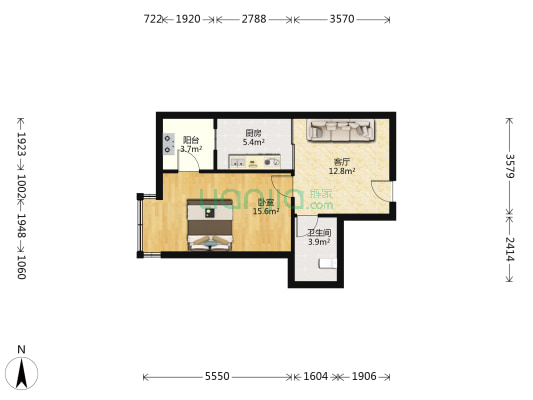 嘉华广场 1室1厅1卫 53平方
