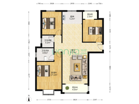 金桔墅 3室1厅2卫 131平方