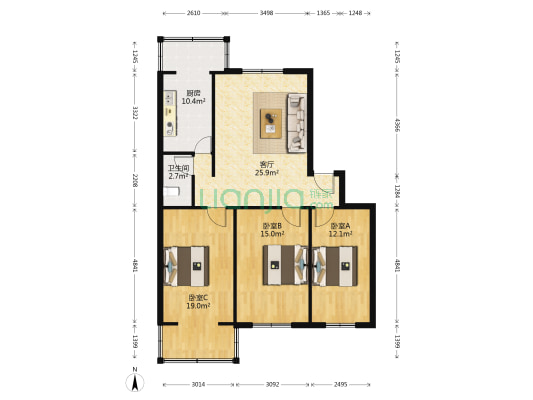 新华南小区 3室1厅1卫 108平方