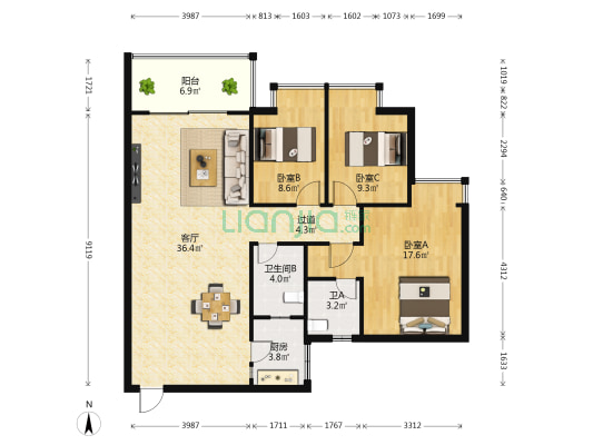 金盛元小区 3室1厅2卫 111平方
