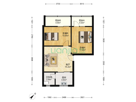 茶店子育苗路9号 2室1厅1卫 66平方