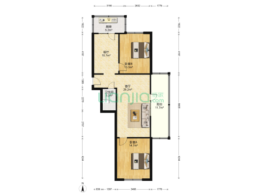 武装部宿舍 2室2厅1卫 115平方