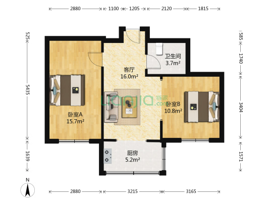 祥和轩小区A区 2室1厅1卫 72平方