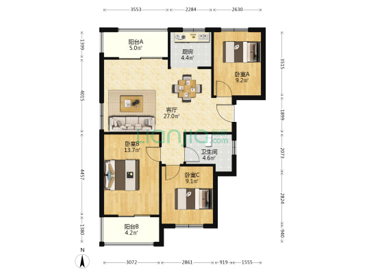 丽晶苑 3室1厅1卫 105平方