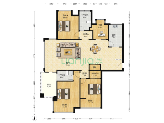 嘉禾花园 4室1厅2卫 152平方