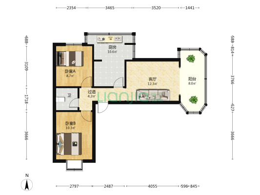 白塔路335号 2室1厅1卫 52平方