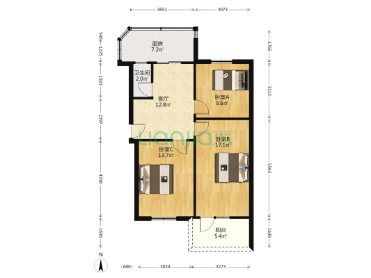 彩虹街5号 3室1厅1卫 67平方