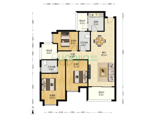 国欣向荣府 3室1厅2卫 118平方
