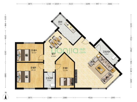 西固区地税局家属院 3室2厅2卫 88平方