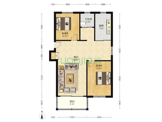 香家弄5支弄 2室1厅1卫 97平方