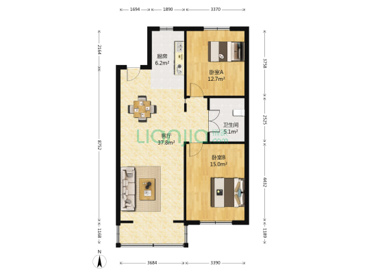 中航城两河流域五期 2室1厅1卫 87平方