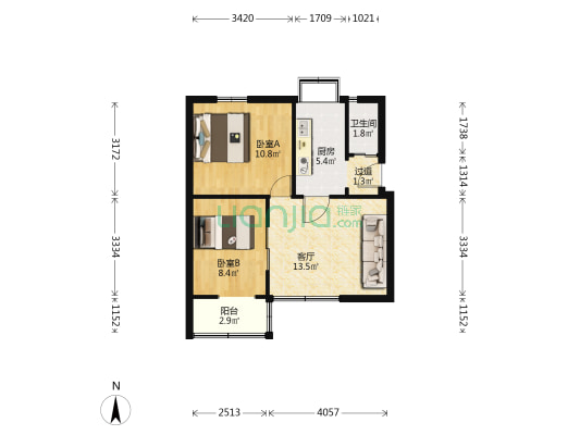 永清路11号 2室1厅1卫 55平方