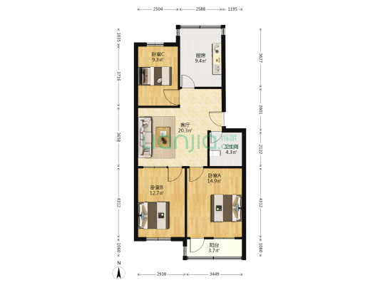建兴小区 3室1厅1卫 94平方