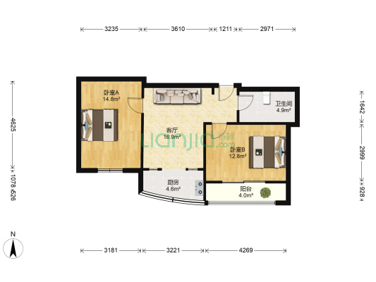 百瑞花园 2室1厅1卫 74平方