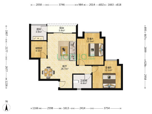 高园红小区 2室1厅1卫 85平方