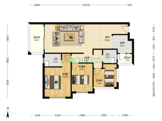 江湾峰景花园 3室1厅2卫 99平方