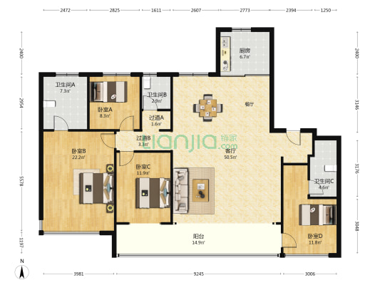 龙湖天越 4室1厅3卫 189平方