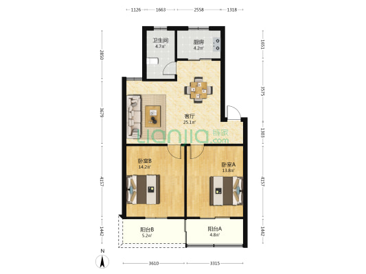 静湖雅苑 2室1厅1卫 81平方