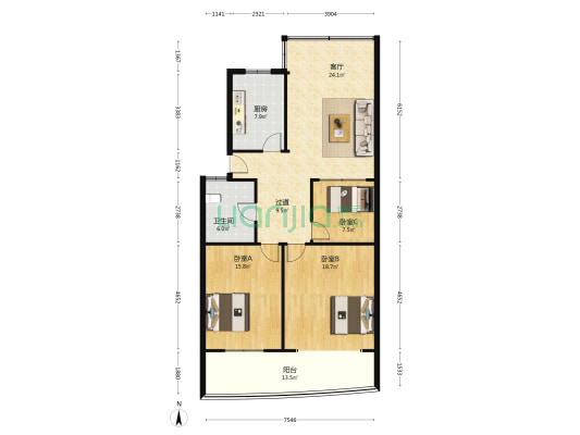 宁海新村 3室1厅1卫 122平方