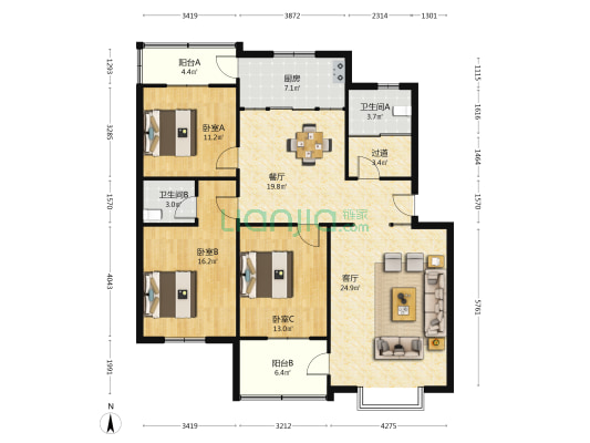 和谐新村 3室2厅2卫 143平方