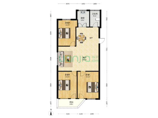 立园花园 3室1厅1卫 127平方