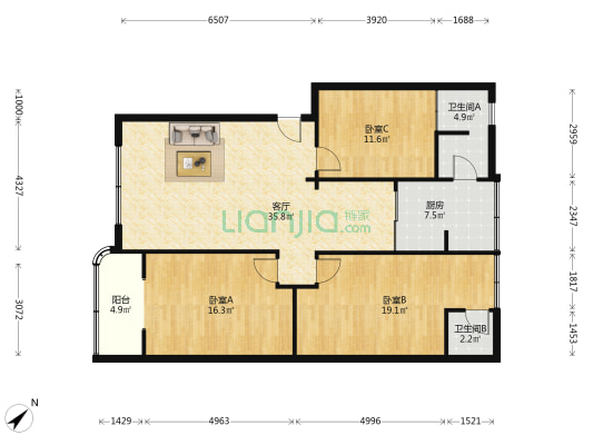 迎凤苑 3室1厅2卫 119平方