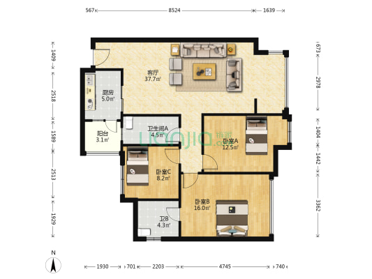 琪达·花园里 3室1厅2卫 109平方