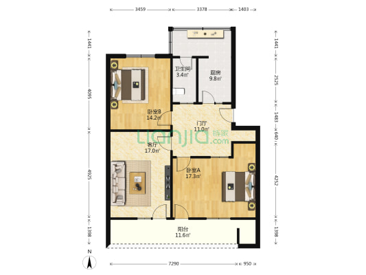 孟家巷10号 2室1厅1卫 94平方