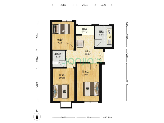 图景嘉园 3室1厅1卫 76平方