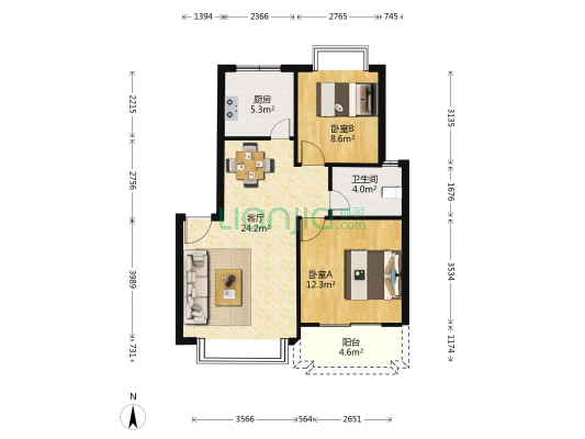 金鑫花园 2室1厅1卫 73平方