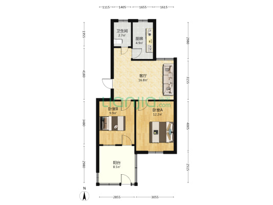 繁荣路23号 2室1厅1卫 63平方
