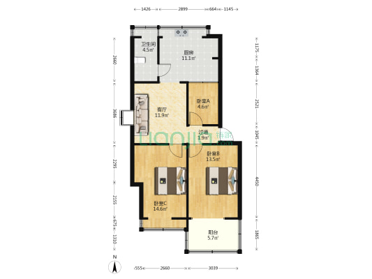 市经贸委 3室1厅1卫 68平方