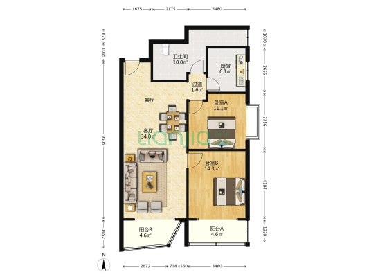 和诚公寓 2室1厅1卫 108平方