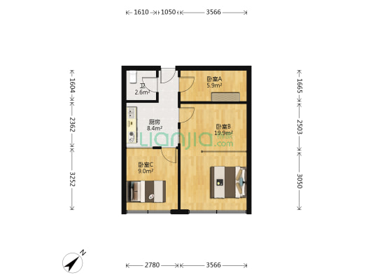 金茂大厦 3室0厅1卫 65平方