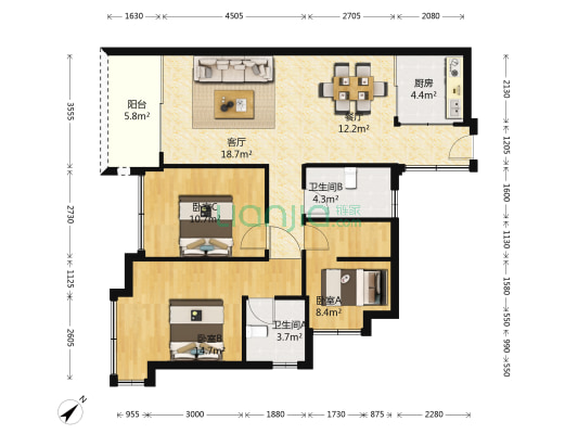 华发四季 3室2厅2卫 94平方
