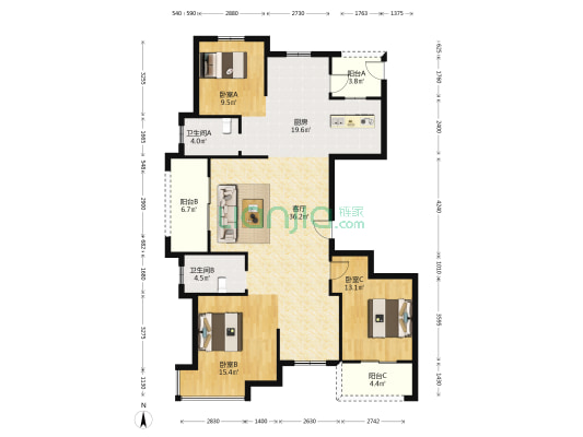 莘馨佳园 3室1厅2卫 154平方